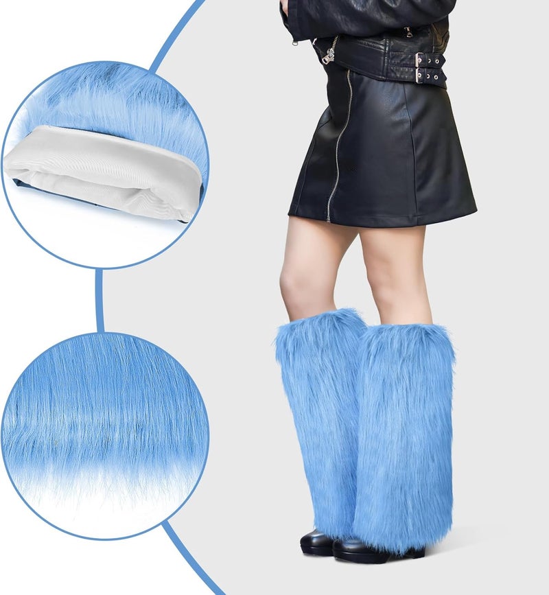 XEPST Faux Fur Fuzzy Leg Warmers Furry Boot Covers for Women, Warm Fuzzy Boot Cuff Boot Sleeves Leg Warmers for Party Costume - Image 3
